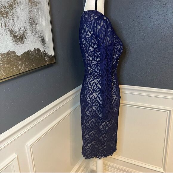 Reiss Fern Blue Lace Long Sleeve Sheath Dress - Picture 6 of 10